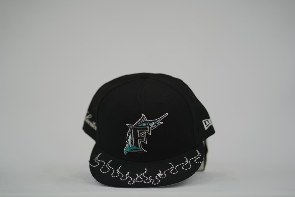 Florida Marlins Flame Sashiko Fitted Hat 7 1/2